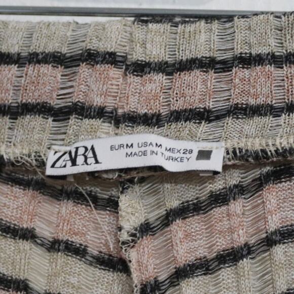 Zara Pink Striped Knit High Rise Kick Flare Pants Sz M - Picture 5 of 10